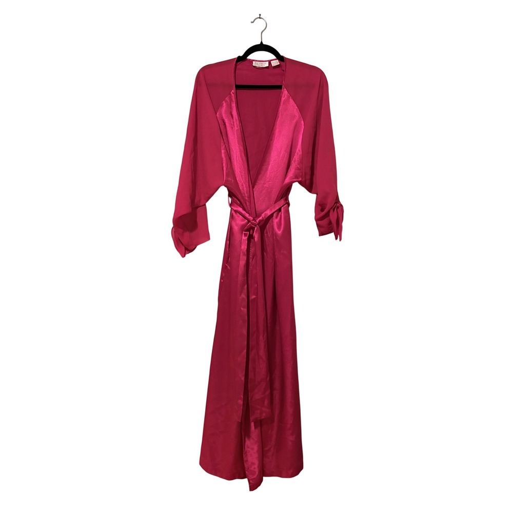 Victoria's Secret Gold Label Red Satin & Chiffon Kimono Maxi Robe Bow‎ detail S